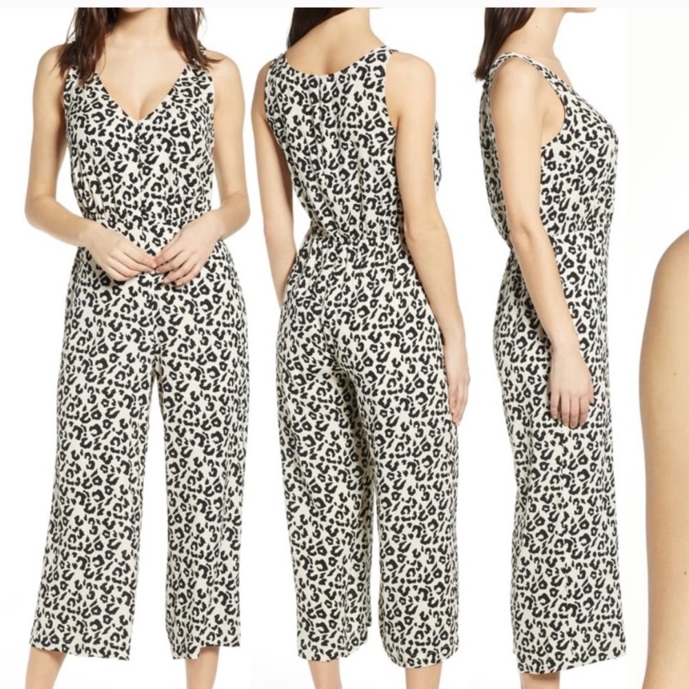 Leith Sleeveless Button Front Jumpsuit, Leopard